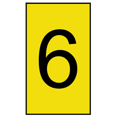 HellermannTyton Ovalgrip Slide On Cable Markers, Black on Yellow, Pre-printed "6", 2.5 → 6mm Cable