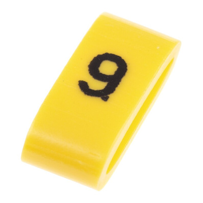HellermannTyton Ovalgrip Slide On Cable Markers, Black on Yellow, Pre-printed "9", 2.5 → 6mm Cable