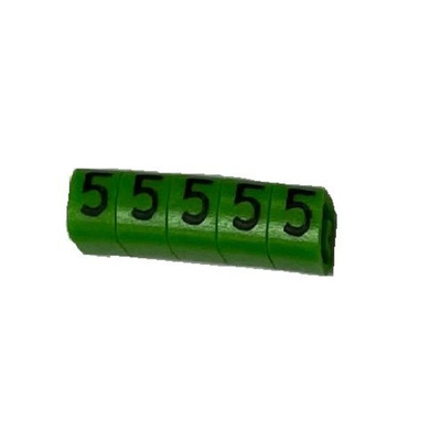 RS PRO Slide On Cable Marker, Black on Green, Pre-printed "5", 3 → 4.2mm Cable