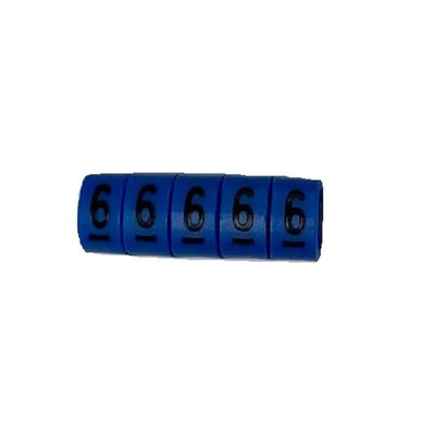 RS PRO Slide On Cable Marker, Black on Blue, Pre-printed "6", 3 → 4.2mm Cable