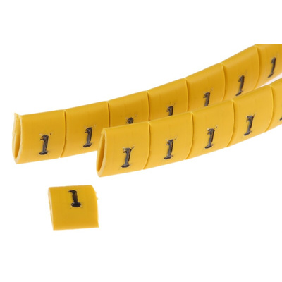 HellermannTyton Ovalgrip Slide On Cable Markers, Black on Yellow, Pre-printed "1", 1.7 → 3.6mm Cable