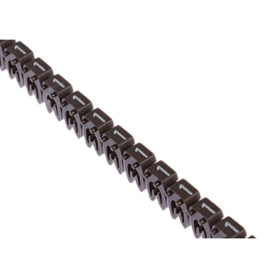 Legrand CAB 3 Clip On Cable Markers, Brown, Pre-printed "1", 2.2 → 3mm Cable