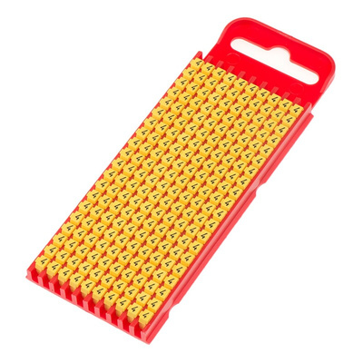 HellermannTyton WIC1 Snap On Cable Markers, Yellow, Pre-printed "4", 2 → 2.8mm Cable