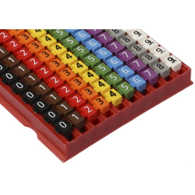 HellermannTyton WIC1 Snap On Cable Markers, assorted colours, Pre-printed "0 → 9", 2 → 2.8mm Cable
