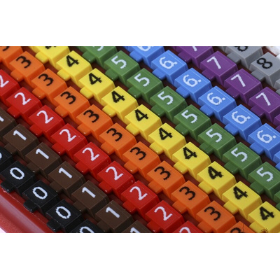 HellermannTyton WIC1 Snap On Cable Markers, assorted colours, Pre-printed "0 → 9", 2 → 2.8mm Cable