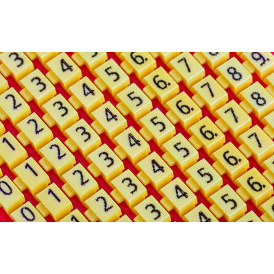 HellermannTyton WIC1 Snap On Cable Markers, Yellow, Pre-printed "0 → 9", 2 → 2.8mm Cable
