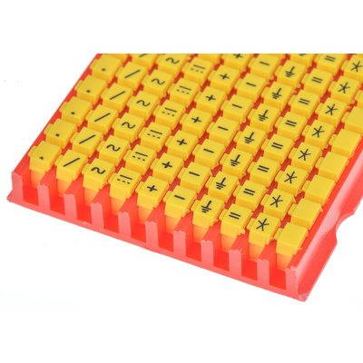 HellermannTyton WIC1 Snap On Cable Markers, Yellow, Pre-printed "-; *; /; +; =; ·; AC; DC; Earth", 2 → 2.8mm