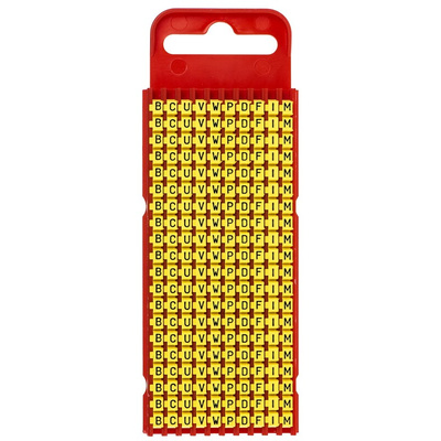 HellermannTyton WIC1 Snap On Cable Markers, Yellow, Pre-printed "B; C; D; F; I; M; P; U; V; W", 2 → 2.8mm Cable