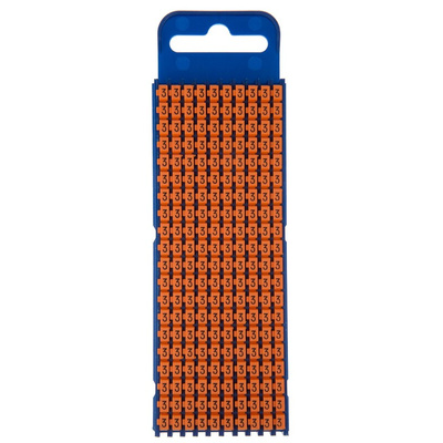 HellermannTyton WIC2 Snap On Cable Markers, Orange, Pre-printed "3", 2.8 → 3.8mm Cable