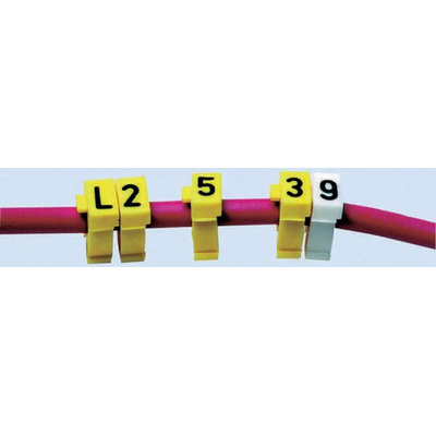 HellermannTyton WIC2 Snap On Cable Markers, Yellow, Pre-printed "0 → 9", 2.8 → 3.8mm Cable