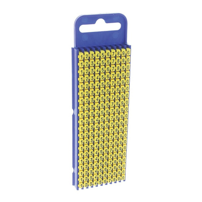 HellermannTyton WIC2 Snap On Cable Markers, Yellow, Pre-printed "0 → 9", 2.8 → 3.8mm Cable