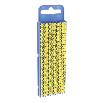 HellermannTyton WIC2 Snap On Cable Markers, Yellow, Pre-printed "-; +; A; E; Earth; L; N; R; S; T", 2.8 → 3.8