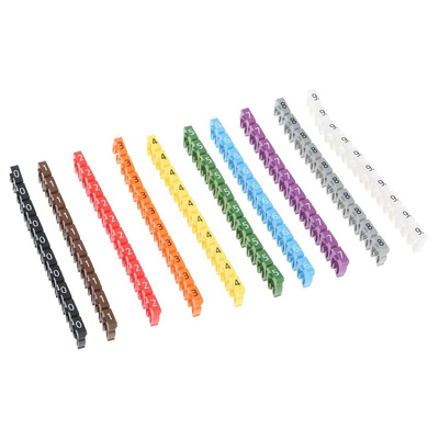 HellermannTyton WIC3 Snap On Cable Markers, assorted colours, Pre-printed "0 → 9", 4.3 → 5.3 Cable