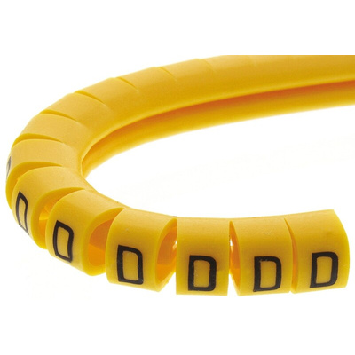 RS PRO Slide On Cable Markers, Black on Yellow, Pre-printed "D", 3 → 4.2mm Cable