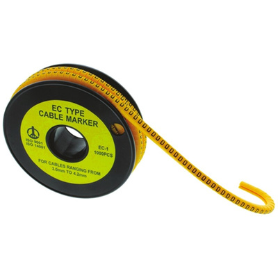 RS PRO Slide On Cable Markers, Black on Yellow, Pre-printed "H", 3 → 4.2mm Cable