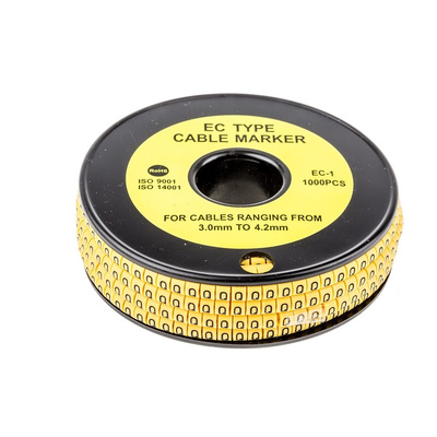 RS PRO Slide On Cable Markers, Black on Yellow, Pre-printed "Q", 3 → 4.2mm Cable