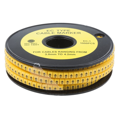 RS PRO Slide On Cable Markers, Black on Yellow, Pre-printed "Earth", 3 → 4.2mm Cable