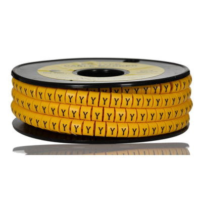 RS PRO Slide On Cable Markers, Black on Yellow, Pre-printed "Y", 3.6 → 7.4mm Cable