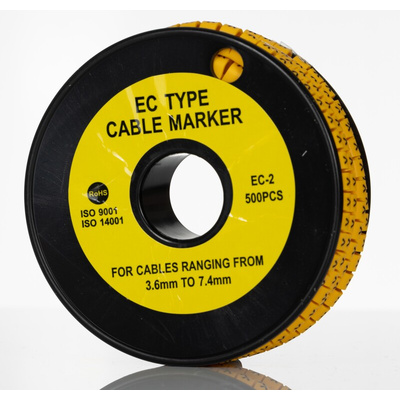 RS PRO Slide On Cable Markers, Black on Yellow, Pre-printed "Y", 3.6 → 7.4mm Cable