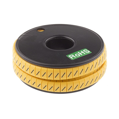RS PRO Slide On Cable Markers, Black on Yellow, Pre-printed "/", 3.5 → 7mm Cable