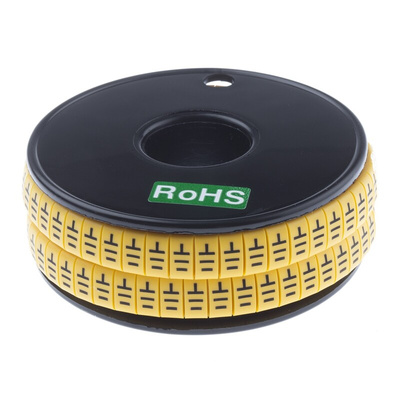 RS PRO Slide On Cable Markers, Black on Yellow, Pre-printed "Earth", 3.5 → 7mm Cable