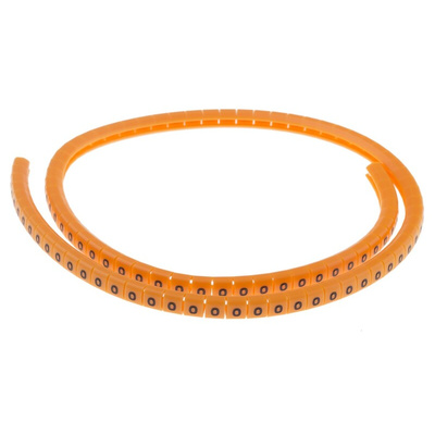 RS PRO Snap On Cable Markers, Black on Orange, Pre-printed "0", 3 → 3.4mm Cable
