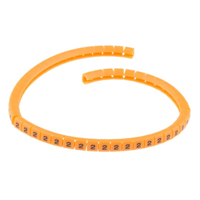 RS PRO Snap On Cable Markers, Black on Orange, Pre-printed "2", 3 → 3.4mm Cable