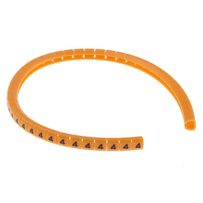 RS PRO Snap On Cable Markers, Black on Orange, Pre-printed "4", 3 → 3.4mm Cable