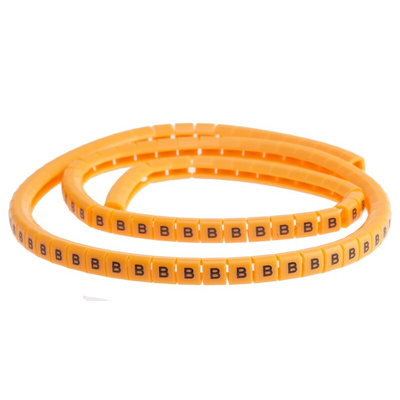 RS PRO Snap On Cable Markers, Black on Orange, Pre-printed "B", 3 → 3.4mm Cable