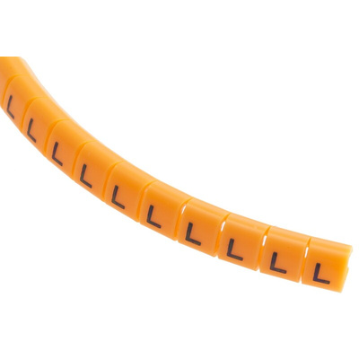 RS PRO Snap On Cable Markers, Black on Orange, Pre-printed "L", 3 → 3.4mm Cable