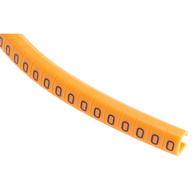 RS PRO Snap On Cable Markers, Black on Orange, Pre-printed "0", 4 → 5mm Cable