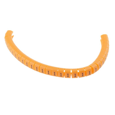 RS PRO Snap On Cable Markers, Black on Orange, Pre-printed "1", 4 → 5mm Cable