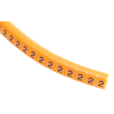 RS PRO Snap On Cable Markers, Black on Orange, Pre-printed "2", 4 → 5mm Cable