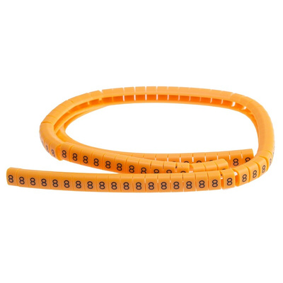 RS PRO Snap On Cable Markers, Black on Orange, Pre-printed "8", 4 → 5mm Cable