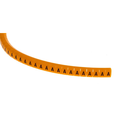 RS PRO Snap On Cable Markers, Black on Orange, Pre-printed "A", 4 → 5mm Cable