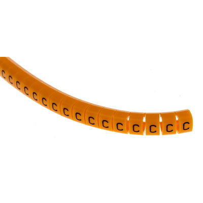 RS PRO Snap On Cable Markers, Black on Orange, Pre-printed "C", 4 → 5mm Cable