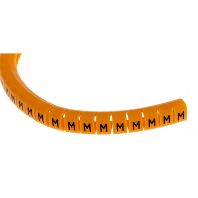 RS PRO Snap On Cable Markers, Black on Orange, Pre-printed "M", 4 → 5mm Cable