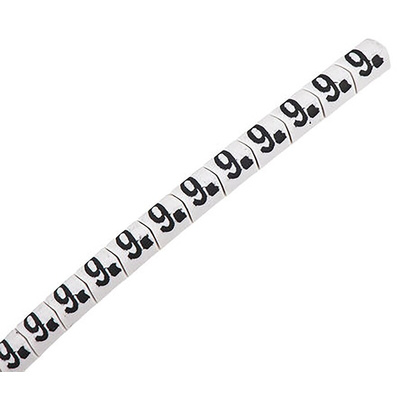 HellermannTyton Helagrip Slide On Cable Markers, Black on White, Pre-printed "9", 2 → 5mm Cable