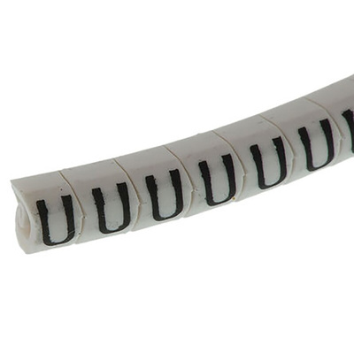 HellermannTyton Helagrip Slide On Cable Markers, Black on White, Pre-printed "U", 4 → 9mm Cable