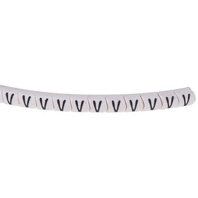 HellermannTyton Helagrip Slide On Cable Markers, Black on White, Pre-printed "V", 4 → 9mm Cable