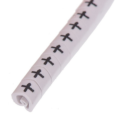 HellermannTyton Helagrip Slide On Cable Markers, Black on White, Pre-printed "+", 4 → 9mm Cable