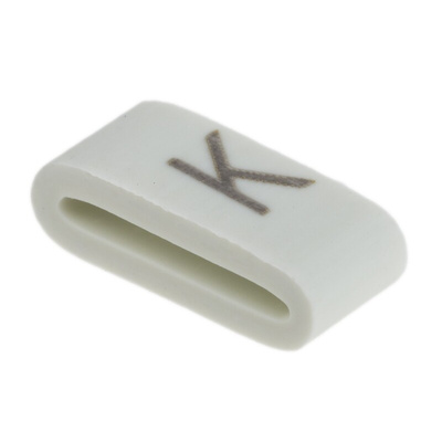 HellermannTyton HODS85 Slide On Cable Markers, Black on White, Pre-printed "K", 1.8 → 6.3mm Cable