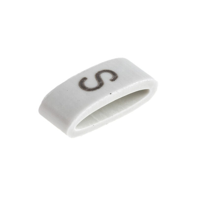 HellermannTyton HODS85 Slide On Cable Markers, Black on White, Pre-printed "S", 1.8 → 6.3mm Cable