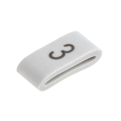HellermannTyton HODS85 Slide On Cable Markers, Black on White, Pre-printed "3", 1.8 → 6.3mm Cable
