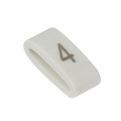 HellermannTyton HODS85 Slide On Cable Markers, Black on White, Pre-printed "4", 1.8 → 6.3mm Cable
