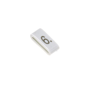 HellermannTyton HODS85 Slide On Cable Markers, Black on White, Pre-printed "6", 1.8 → 6.3mm Cable