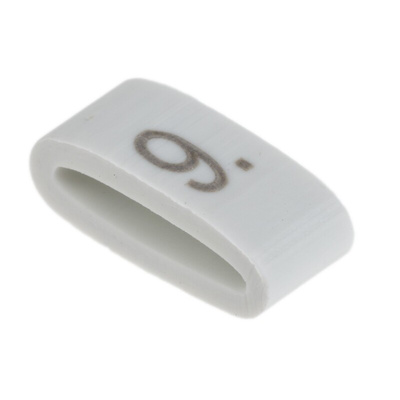 HellermannTyton HODS85 Slide On Cable Markers, Black on White, Pre-printed "9", 1.8 → 6.3mm Cable