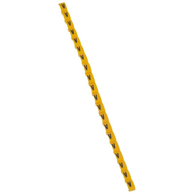 Legrand Clip On Cable Marker, Black on Yellow, Pre-printed "V", for Cable
