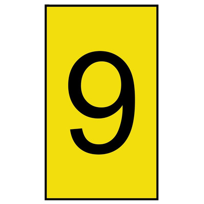 HellermannTyton Ovalgrip Slide On Cable Markers, Black on Yellow, Pre-printed "9", 1.7 → 3.6mm Cable