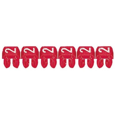 Legrand CAB 3 Clip On Cable Markers, Red, Pre-printed "2", 0.8 → 2.2mm Cable